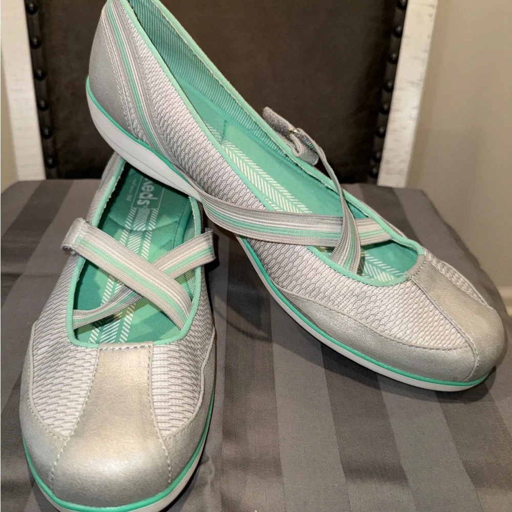 Keds Womens Chase Slip-On Mary Jane Style Shoes Gray Aqua size 9